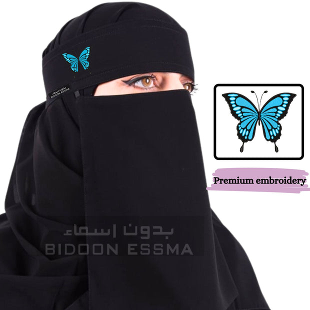 Arabic Saudi Niqab Blue Butterfly Embroidery 10X12