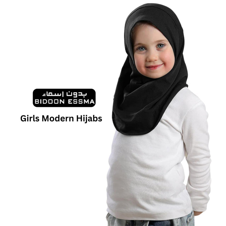 AlAmira Hijab Girls-Plain Jersey Cotton - Black | Arabic Saudi Hijab Girls