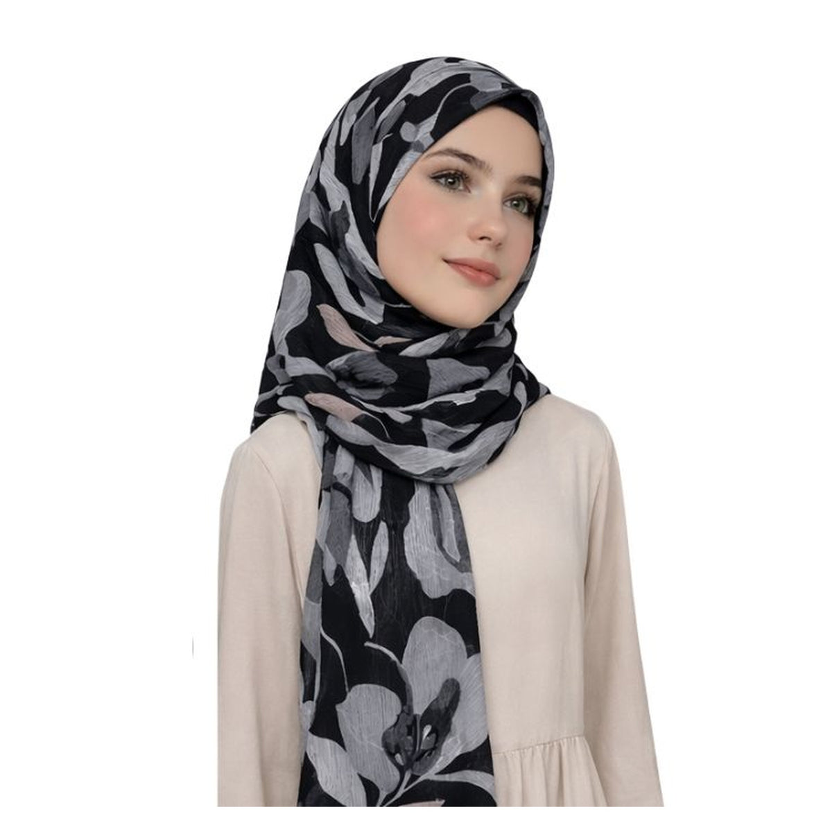 Printed Chiffon Hijab with inner hijab cap Main image