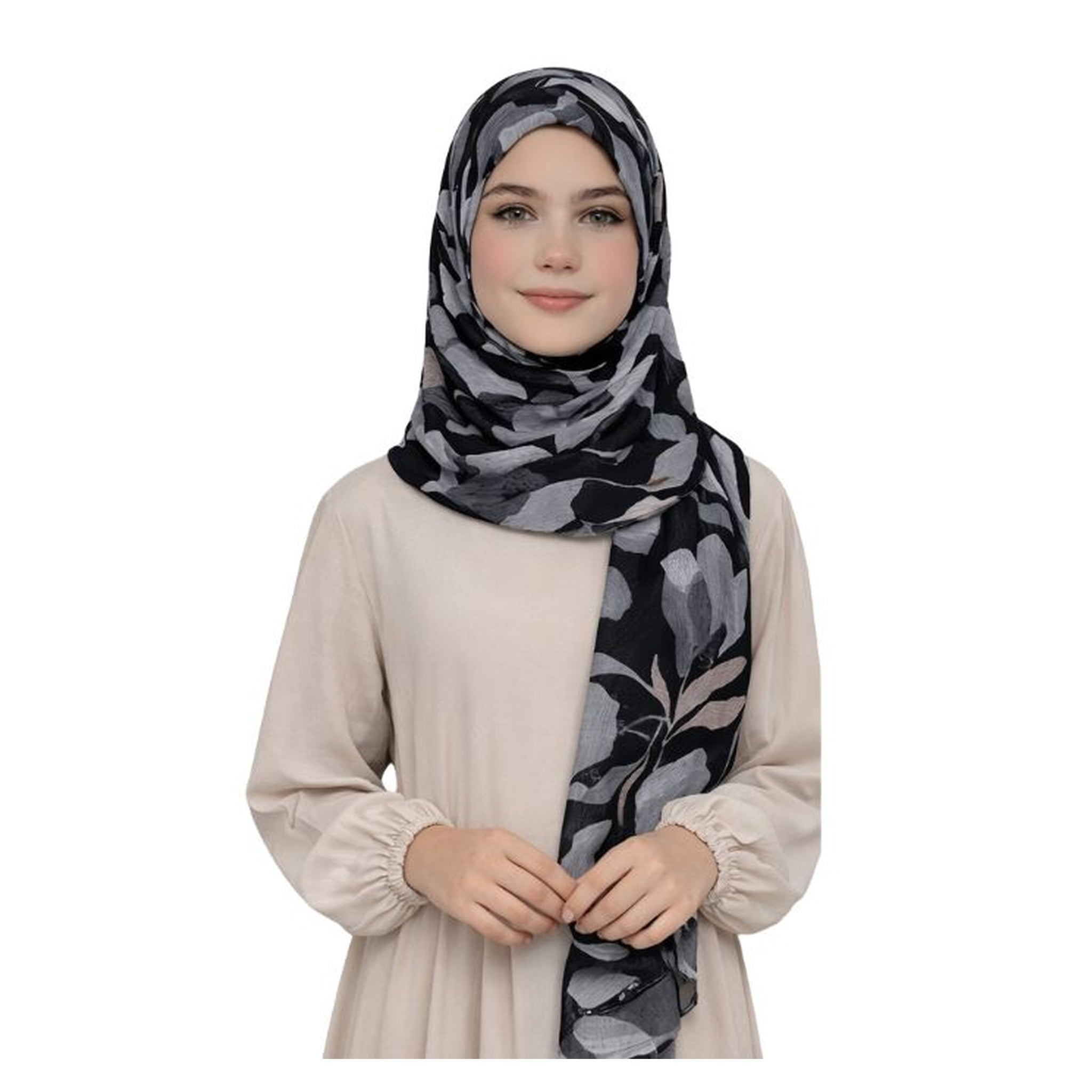 Printed Chiffon Hijab with inner hijab cap Secondary image
